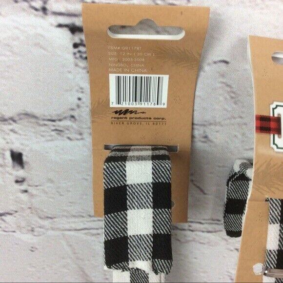 Christmas Black & White Buffalo Check 4 Pc Decor Bundle 2 Wreath Hangers 2 Tins - Picture 7 of 8